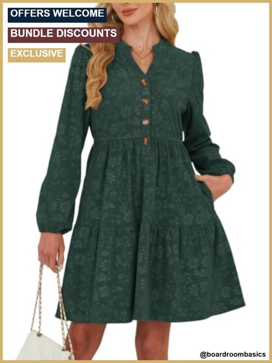 Dresses & Skirts - Women's Corduroy Long Sleeve Above Knee Work Dress with Pockets